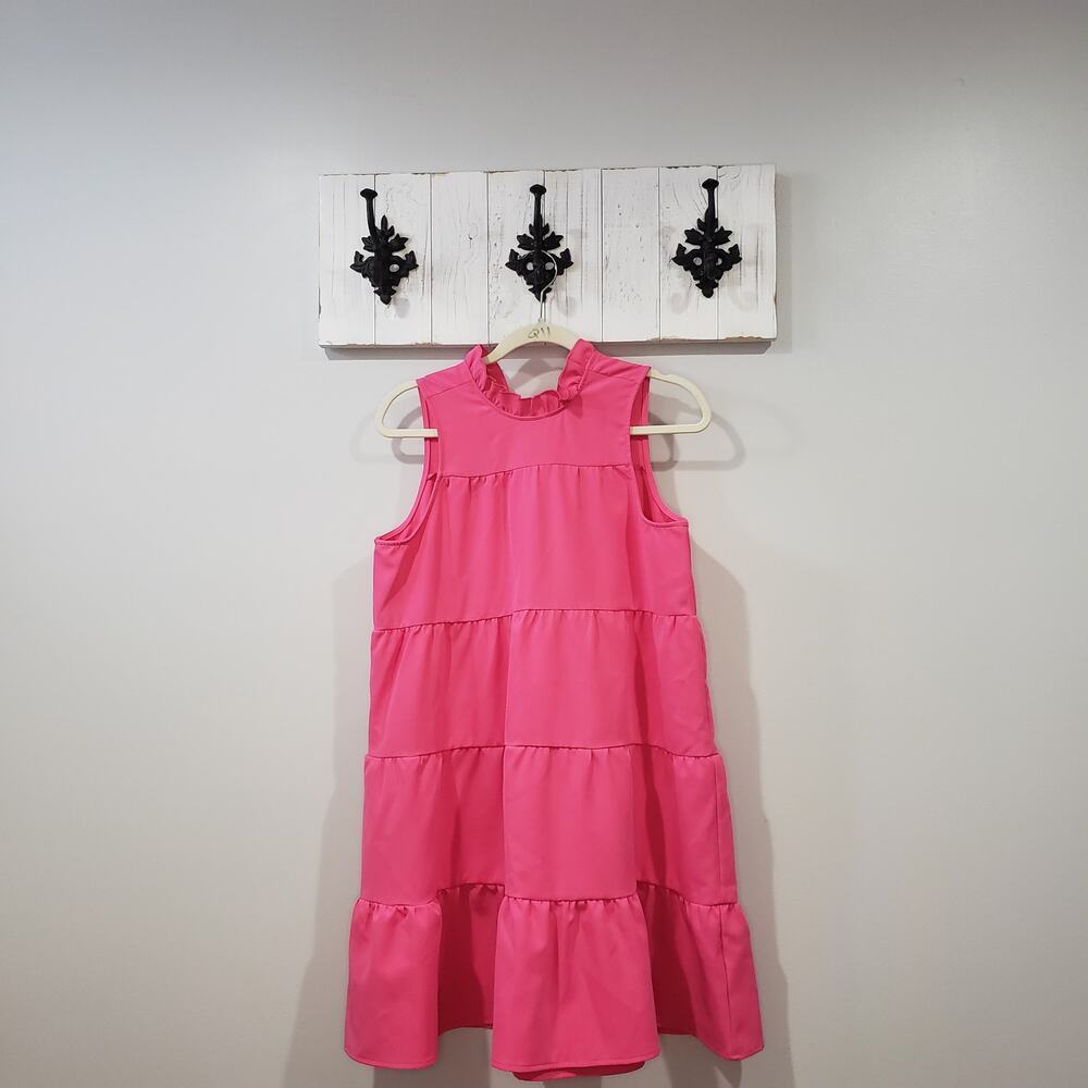 Mud Pie Hot Pink Tiered Ruffle Neck Dress NWT Size S